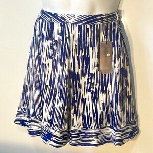 Selected Femme NWT SZ2 Silky Satin Blue Geometric Stripe Skirt Modern Career